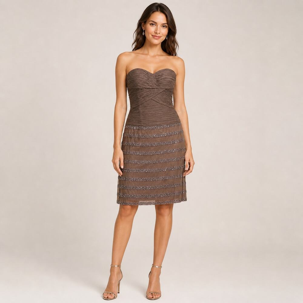 Rina di Montella Strapless Silk‎ Beaded Cocktail Dress Purple Size 6 est Formal